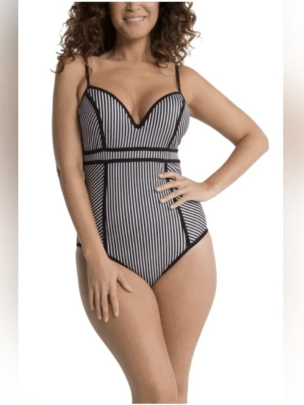 SPANX Black and White Striped One-Piece Swimsuit